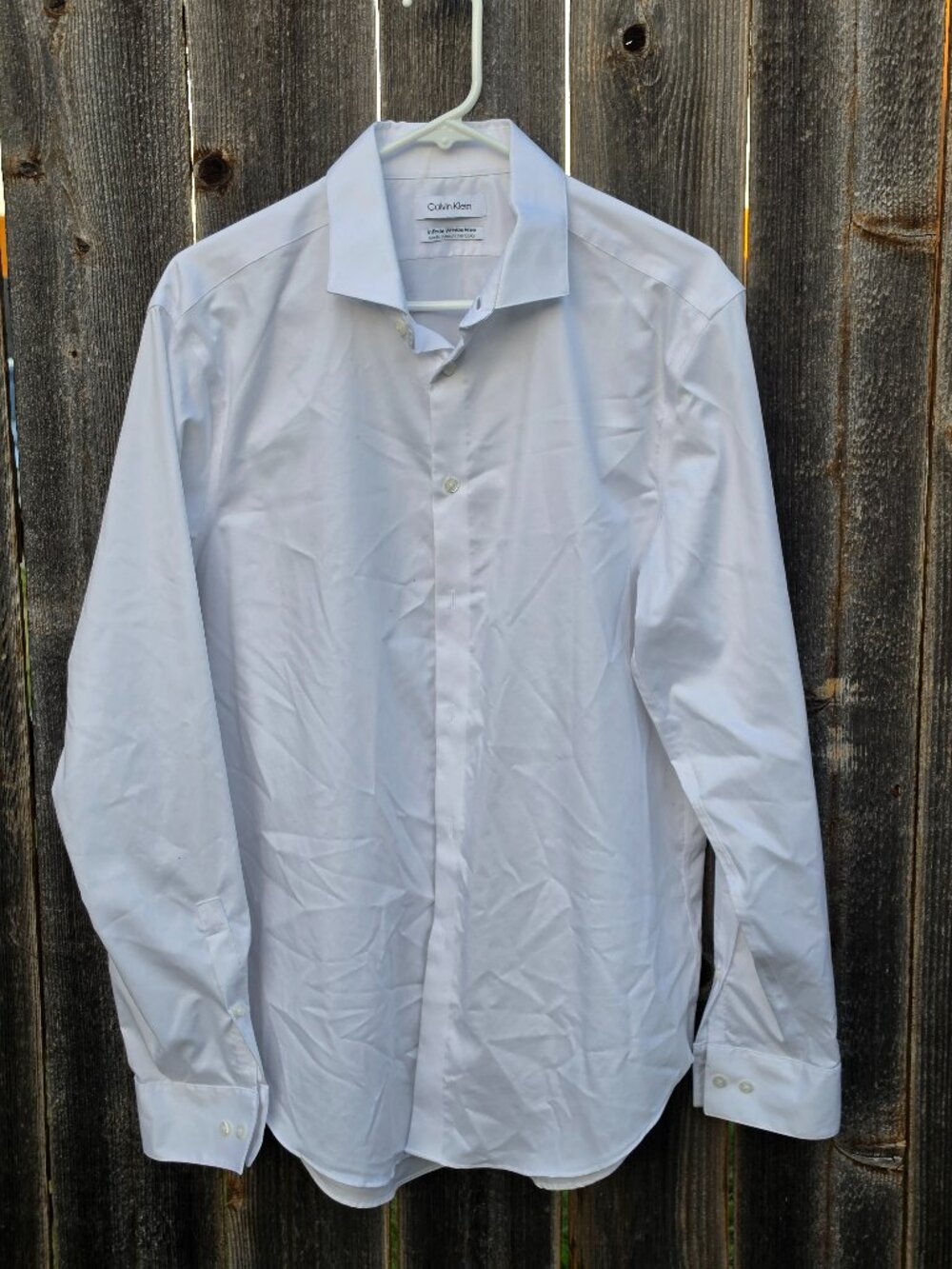 Calvin Klein White Slim Fit Stretch Dress Shirt Men's L 16.5 34/35 Wrinkle Free